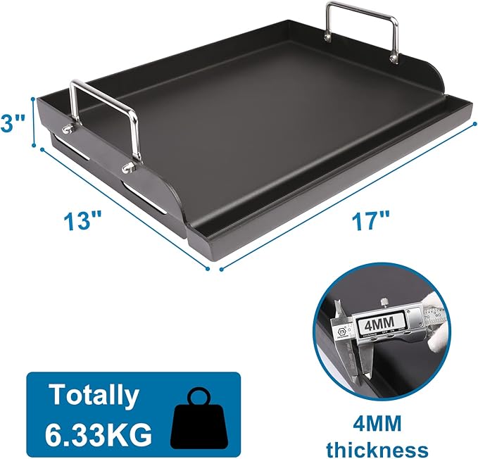 Griddle for Gas Grill, Flat Top Cast Iron Griddle Insert for Outdoor Gas Grill, 17" x13" Nonstick Coating Cooking Skillet Pan Teppanyaki for Weber Charbroil Camp Chef and Gas/Charcoal/Electric Grill