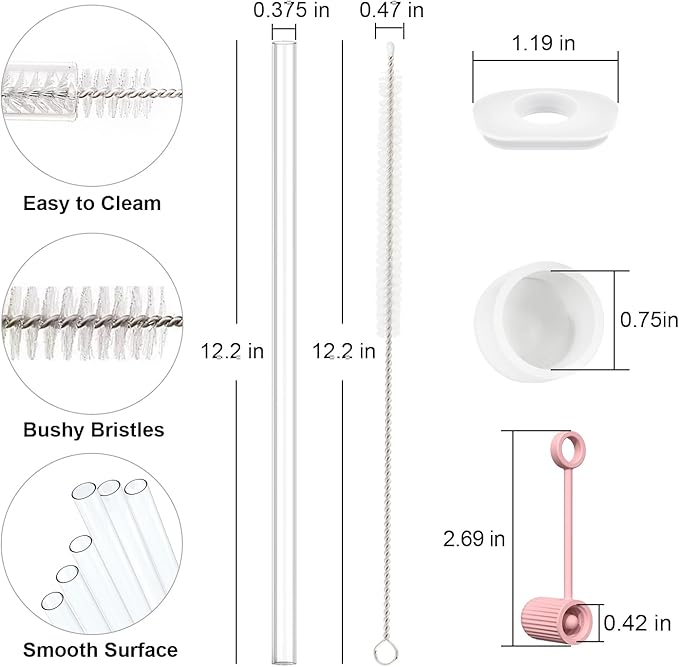 6 PCS Replacement Straws with Cover Spill Toppers for Stanley Cup 40 oz 30 oz Tumbler, Reusable Drinking Straws with Cover Cap and Cleaning Brush for Stanley Cup Accessorie, BPA Free, Dishwasher Safe