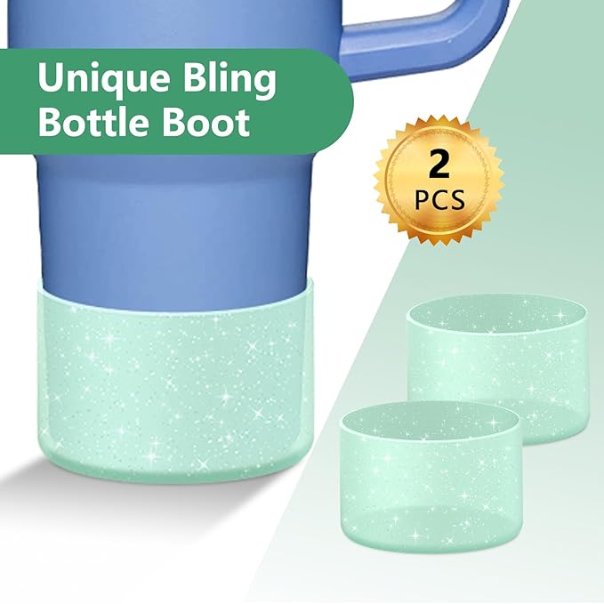 WUQID 2 Pack Bling Silicone Boot Compatible with Stanley Quencher Adventure 40oz & Stanley IceFlow 20oz 30oz, Reduces Dents Protective Silicone Water Bottle Bottom Cover Sleeve