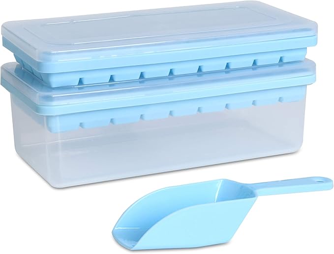 Food-grade Silicone Ice Cube Tray with Lid and Storage Bin for Freezer, Easy-Release 2 * 36 Small Nugget Ice Trays 1 ice Bucket & Scoop, Flexible Ice Cube Molds with Ice Container
