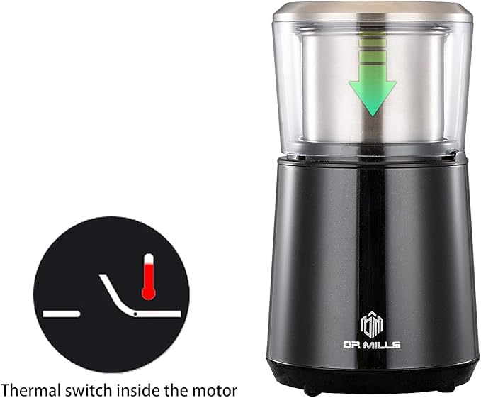 DR MILLS DM-7451 Electric Coffee Grinder, Coffee Bean Grinder Electric Dried Spice, Nut, Herb Grinder, Detachable Cup, Dishwashable, SUS304 Stainless Steel