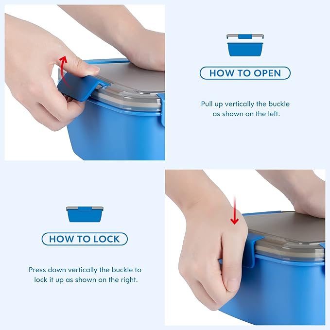 Cherrysea 2Pack Salad Lunch Container, 68oz Salad Bowls with 4 Compartments Tray,Leak Proof Lunch Box with Fork for Men,Women BPA-Free Snack Box with Sauce Container for Dressings - Blue