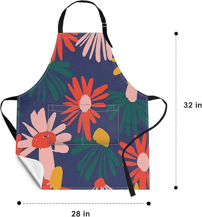 Britimes Floral Flower Spring Leaf Apron Home Kitchen Cooking Baking Gardening for Women Men with Pockets 32x28 inch