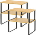 NEX Kitchen Cabinet and Counter Shelf Organizer, Stackable & Expandable, Set of 4, Black and Natural