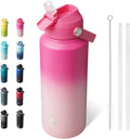 BJPKPK Water Bottle with Straw Lid, 32oz Vacuum Insulated Water Bottles, Metal Stainless Steel Thermo for Sports, Travel, BPA Free Leak Proof Thermo, Cups, Flasks, Tumblers,Cherry