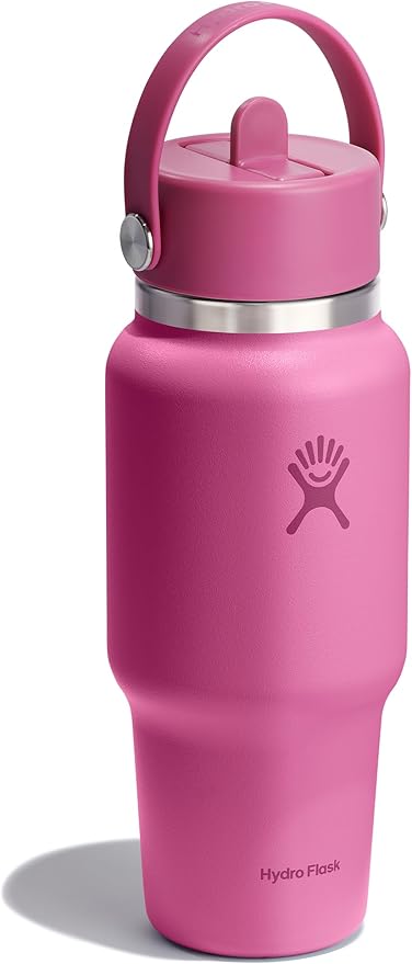 Hydro Flask Travel Water Bottle - Insulated Stainless Steel - Wide Straw Lid, Non Spill, Leakproof in 24 Oz Reef Pink