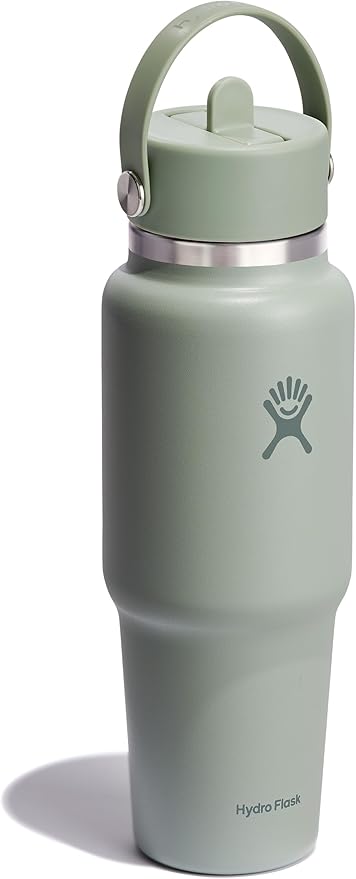 Hydro Flask Travel Water Bottle - Insulated Stainless Steel - Wide Straw Lid, Non Spill, Leakproof in 32 Oz Agave Green