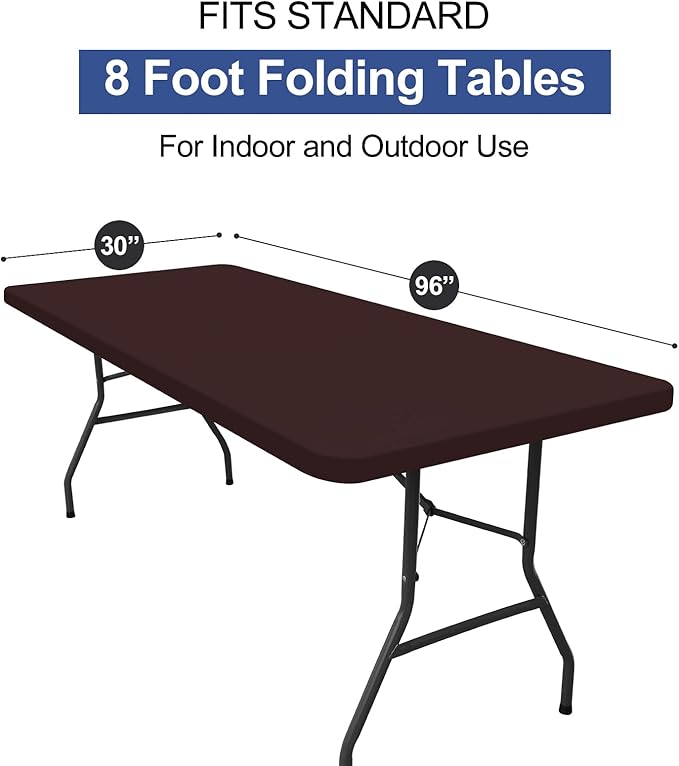 homing Rectangle Table Cloth Cover, Waterproof Polyester Elastic Fitted Tablecloth, Fits for 8 Foot Folding Tables, Washable Table Protector for Fall, Thanksgiving, Harvest Party (Coffee, 30" x 96")
