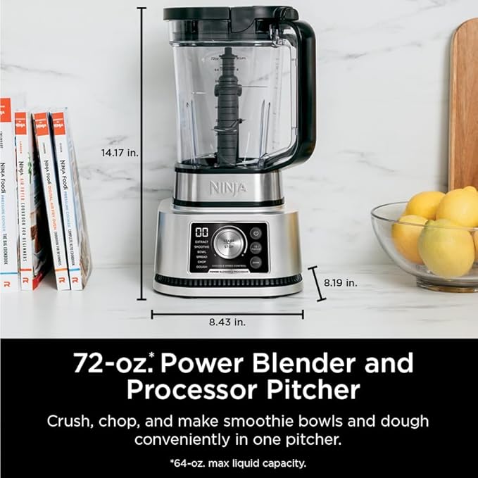 Ninja Blender For Kitchen | Food Processor Combo System | Smoothie Maker & Nutrient Extractor | 6 Functions for Bowls, Spreads, Dough, Shakes | 72-oz. Pitcher & To-Go Cups | Silver | SS351