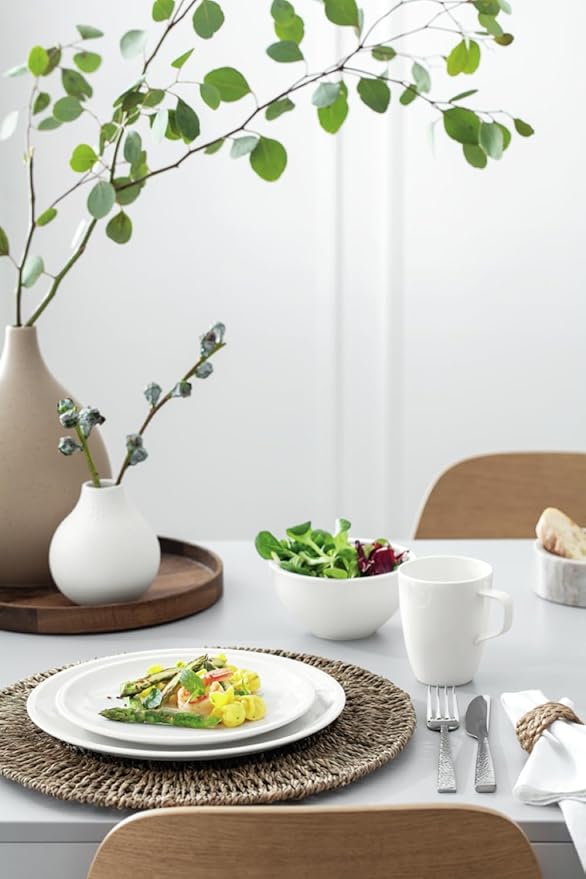 Villeroy & Boch Artesano Original 16-Piece Dinnerware Set, Service for 4, Dinner and Salad Plates, Pasta and Rice Bowls, Premium Porcelain, Made in Germany, Microwave and Dishwasher Safe, Creamy White