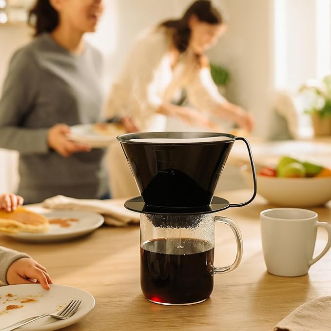 Fino Pour-Over Coffee Brewing Filter Cone, Number 4-Size, Black, Brews 8 to 12-Cups