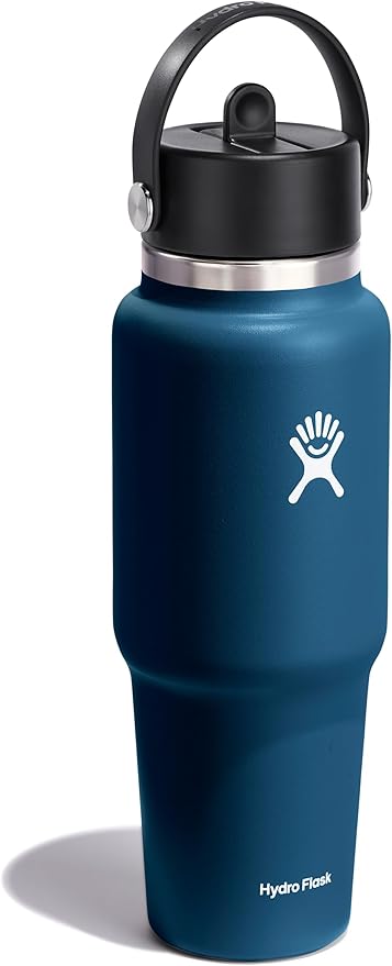 Hydro Flask Travel Water Bottle - Insulated Stainless Steel - Wide Straw Lid, Non Spill, Leakproof in 32 Oz Indigo Blue