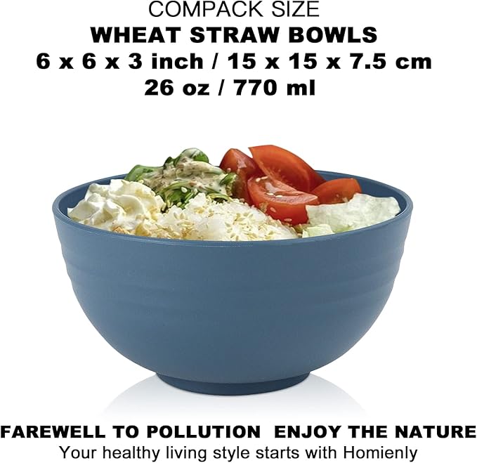 Homienly Plastic Bowls Alternative, Unbreakable Wheat Straw Cereal Bowls 8 PCS - Microwave & Dishwasher Safe Bowl for Cereal, Snack, Rice, Salad, Soup Bowls for Kitchen, Camping, Party(Muliti,26 OZ)