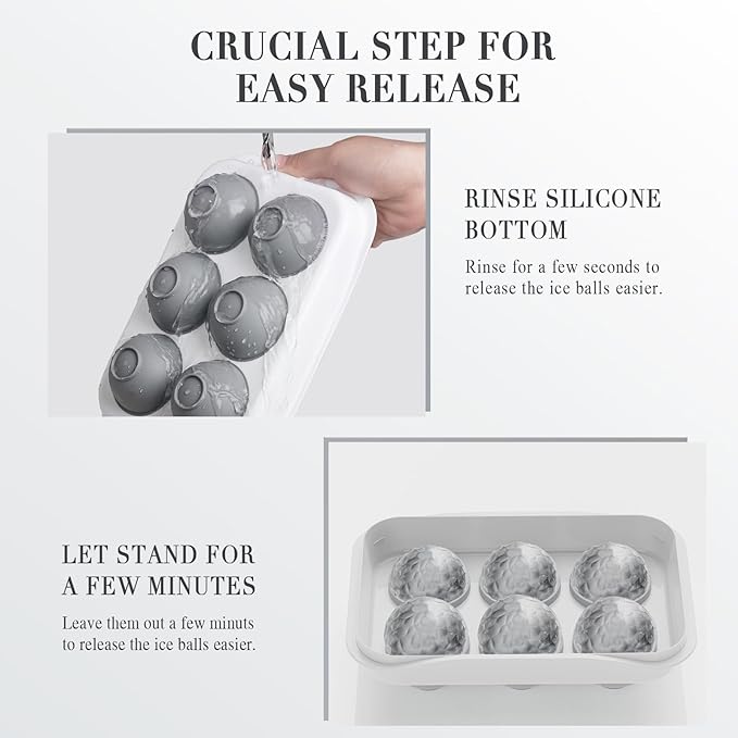 Whiskey Ice Ball Maker, [Fill without Funnel & Easy Release] 2.2'' Round Large Iced Cube Trays with Cover, Reusable Sphere Silicone Ices Tray with Lids for Bourbon, Gift for Brandy Lover