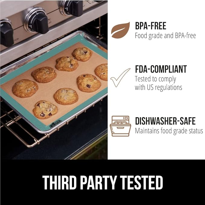 GORILLA GRIP Reusable Nonstick Silicone Baking Mat, 2-Pack, BPA-Free Oven Safe Food Liner for Toaster Ovens, Mini Cookie Sheets, Easy Clean, Holiday Baking Essentials, 11.75x8.25, Quarter Sheet, Mint