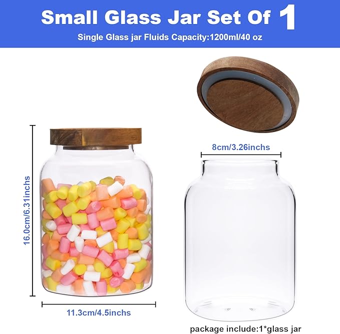 Glass Food Storage Jar with Lids Spoon Glass Coffee Canister Borosilicate Glass Food Containers for Ground Coffee Beans Nut Pasta Sugar Candy Spice Rice Tea (1200ml/40oz-1 pack-no spoon)