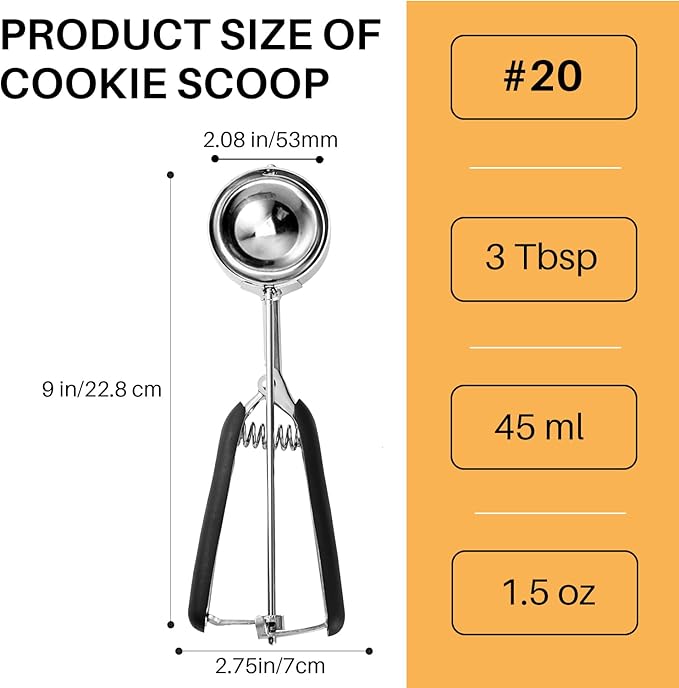 Large Cookie Scoop, 3 Tablespoon Cookie Scoop for Baking, Muffin Scoops, Comfortable Grip, Non-Slip, for Ice Cream, Cookie Dough, Mashed potatoes, Cupcake, Meatball