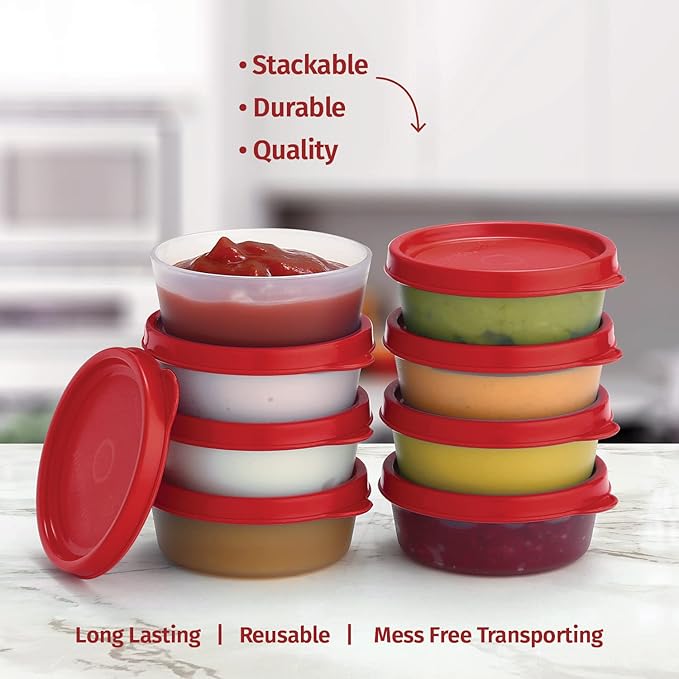 Condiment Cups Containers with Lids- 8 pk. 2.3 oz.Salad Dressing Container to go Small Food Storage Containers with Lids- Sauce Cups Leak proof Reusable Plastic BPA free for Lunch Box Picnic Travel