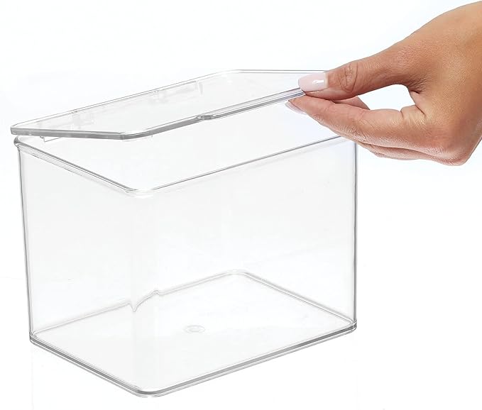 mDesign Plastic Kitchen Pantry and Fridge Storage Organizer Box Containers w/Hinged Lid for Shelves or Cabinets, Holds Food, Snacks, Seasoning, Condiments, Utensils, Lumiere Collection, Clear