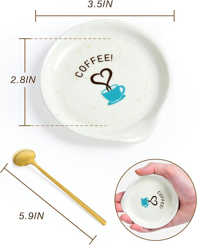 FANGSUN Coffee Spoon and Rest Set,Mini Spoon Holder for Teaspoon, Stirrers, Farmhouse Ceramic 3.5-Inch Small Tea Spoon Rest for Coffee Bar Accessories/Station Decor/Ideas Gifts, White