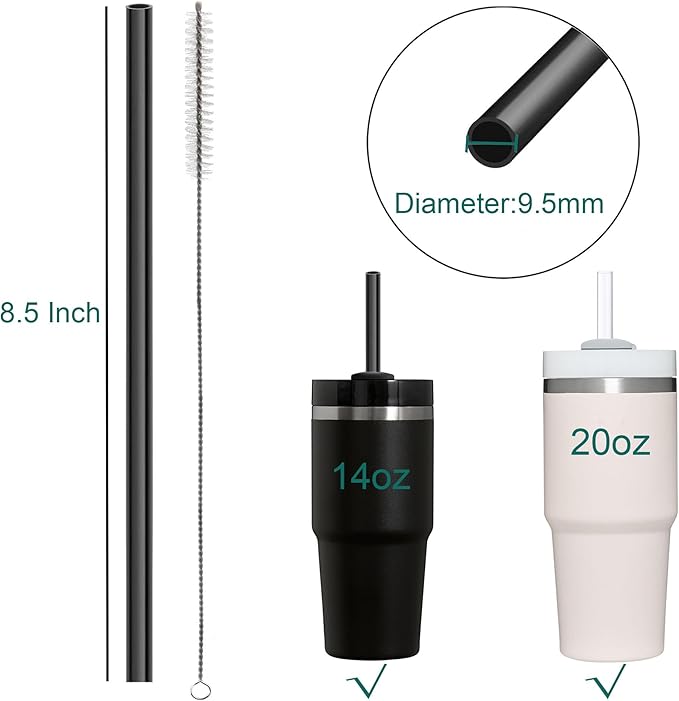 Dakoufish Replacement Straw for Stanley Cup 20oz 14oz Tumbler,Reusable Straws Compatible with 20oz 14oz Stanley Cup Accessories,Dishwasher Safe-10 Straws With 1 Brush (8.5 Inch)