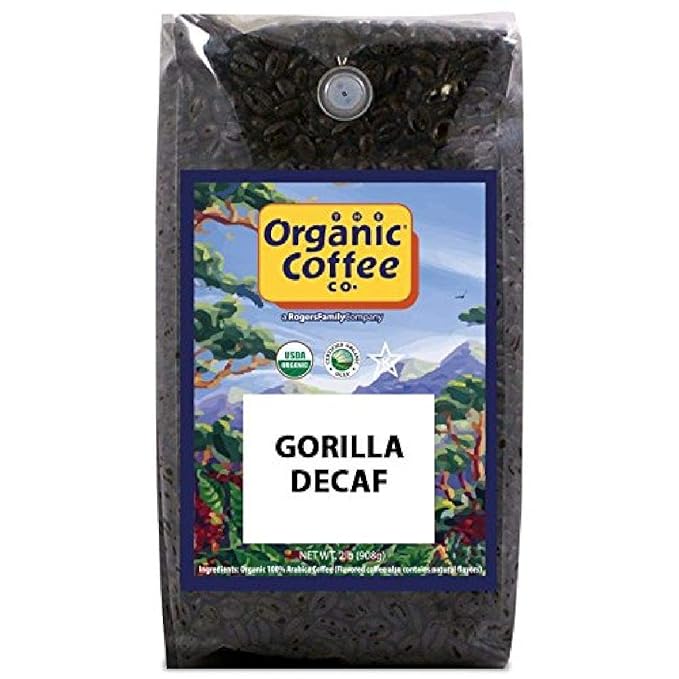 Organic Coffee Co. Gorilla Decaf Whole Bean Coffee 2LB (32 Ounce) Medium Light Roast Natural Water Processed Decaffeinated USDA Organic