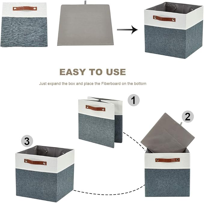 DECOMOMO Fabric Cube Storage Bins - Storage Baskets for Shelves, Cube Storage Organizer for Kallax and Cubbies (Slate Grey & White, 11 inch Cube) - 4 Pack