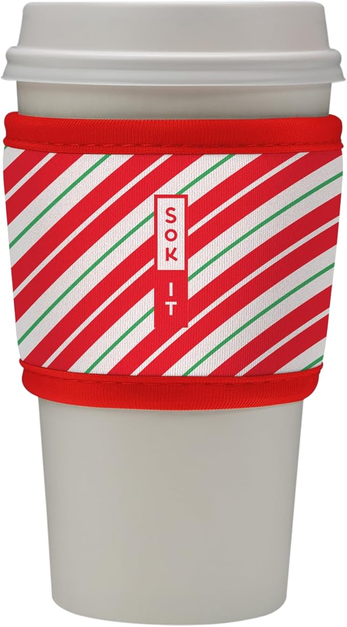 Sok It HotSok Coffee & Tea Reusable Insulated Neoprene Cup Sleeve (Candy Cane Stripes)