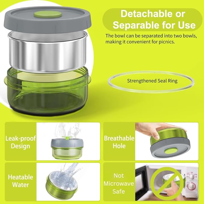 Lille Home Portable Insulated Lunch Box Set with Stainless Steel Cutlery, vacuum lunch box, to Keep Food Warm or Cool, Two Containers for Fruits and Sauces, Durable and Leak-Proof