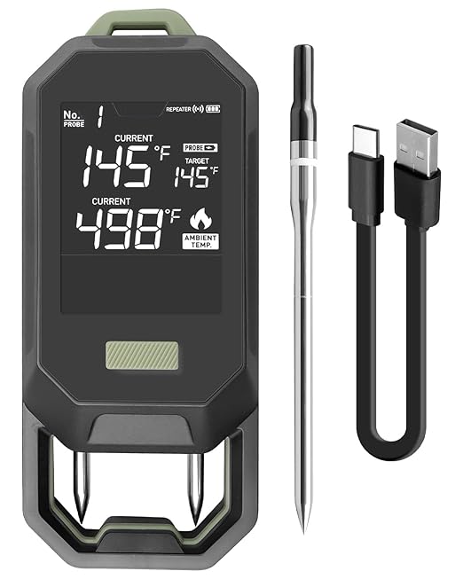 Meat Thermometer with Dual Probes, Thermometer Ultra-Thin Probe for Monitoring of BBQ Grill Oven, Food Temperature Tracking