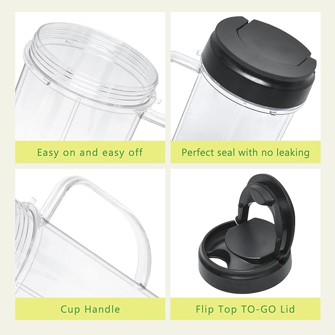 2 Packs Replacement for Magic Bullet Blender Cups, Tall 22oz Cup w/Flip-Top To-Go Lid, Blender Replacement Parts, Mug with Handle Compatible with Magic Bullet 250w MB1001
