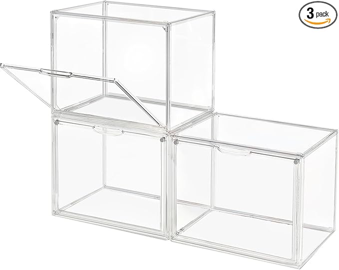 Clear Stackable Plastic Storage Bins with Lid (Clear-L-3 Pack)