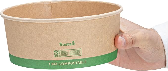 Restaurantware Compostable Paper Food Containers 200 Pack Of 37 oz BPI-Certified Round Kraft Salad Bowls Disposable Grease-Resistant Meal Prep Take Out Containers For Ice Creams, Soups, Snacks
