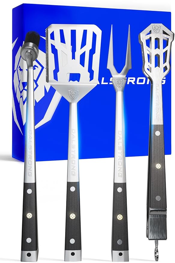 DALSTRONG 4-Piece Professional BBQ Pitmaster Grill Set - Premium High-Carbon Stainless Steel Grilling - 18 inch Length - Silicone Brush, Spatula, Tongs, Fork - G10 Handles