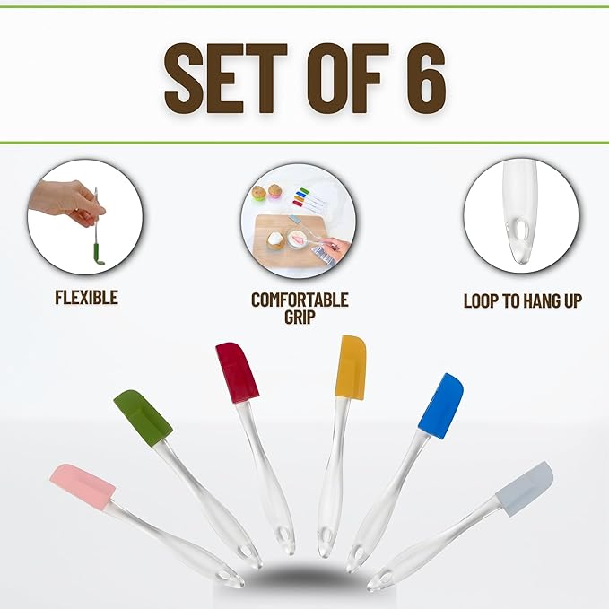 Evelots Set of 6 Mini Silicone Spatulas for Kitchen Cooking & Baking, Small Silicone Cooking Utensils, Heat Resistant BPA Free - Up To 446 Degrees