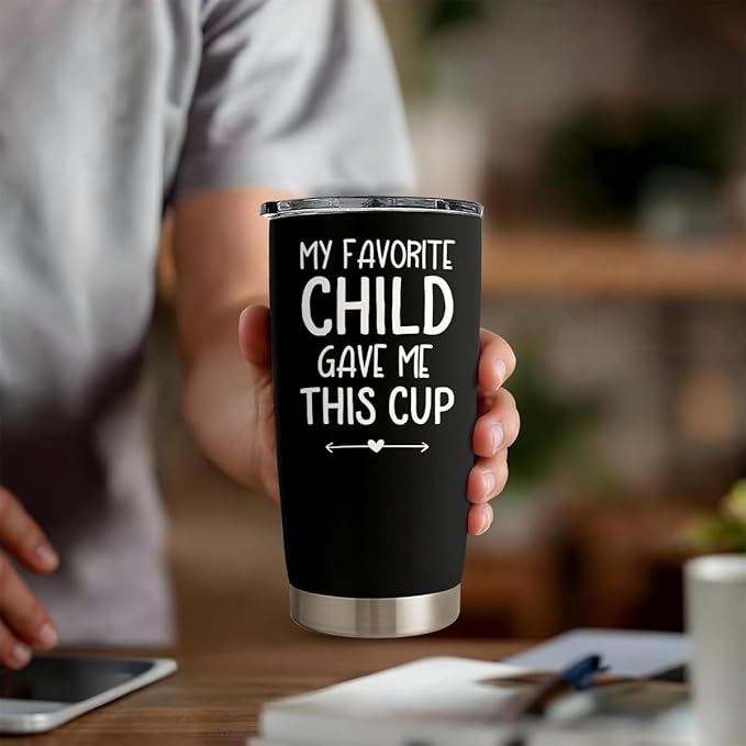 SANDJEST 20oz Stainless Steel Tumbler Gifts for Dad from Daughters Sons Insulated My Favorite Child Gave Me This Cup Travel Mug Christmas Father's Day