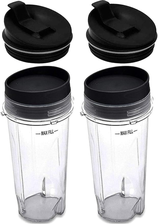 16oz Blender Cup Set Compatible with Ninja Replacement Parts, Single Serve Blender Cups+Sip & Seal lids for QB3001SS Fit Compact Personal QB3000 BL660 BL740 BL770 BL780 BL810