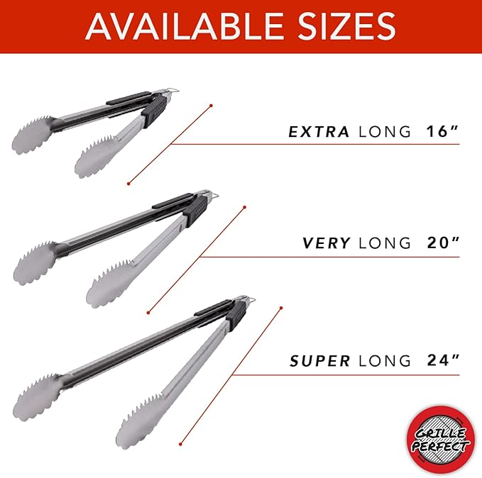Grill Tongs 20-Inch Very Long Extra Heavy Duty for Grilling and Barbecue Heat Resistant Hand Grips Stainless Steel for BBQ Outdoor Kitchen and Cooking Hot Grilled Food
