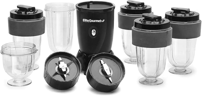 Elite Gourmet EPB-1800A# 17-Piece Personal Drink Mixer Blender, Sports Blender 16 Oz capacity, Includes Chopping and Blending Blade, Drink Lids and Extra Cups