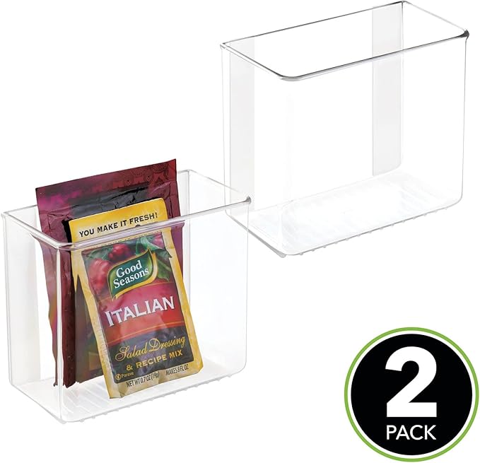 mDesign Plastic Adhesive Mount Storage Organizer Container for Kitchen or Pantry Wall Organization - Space Saving Holder for Sandwich Bags, Foil - 6" Wide - Poppon Collection - 2 Pack - Clear