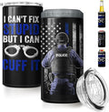 SANDJEST Police Tumbler American Policeman 4 in 1 12oz Tumbler Can Cooler Coozie Skinny Stainless Steel Tumbler Gift for Police Man Dad Father Boy Friends Retirement Birthday Party