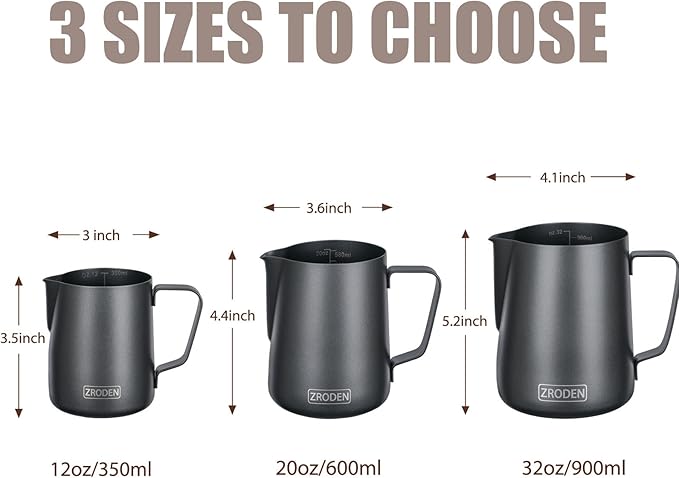 Milk Frothing Pitcher, 20oz Espresso Steaming Pitchers Stainless Steel Cappuccino Coffee Machine Accessories Barista Tools Steam Froth Pitchers Milk Jug Cup with Decorating Pen Latte Art, Matte Black