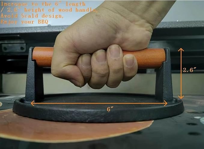 Firsgrill Cast Iron Grill Presses with Wood Handle (Round w Flat Bottom)