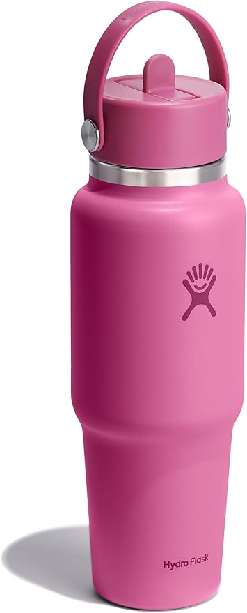 Hydro Flask Travel Water Bottle - Insulated Stainless Steel - Wide Straw Lid, Non Spill, Leakproof in 32 Oz Reef Pink