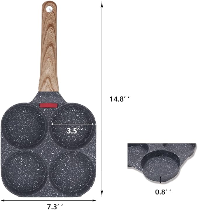 Egg Frying Pan, Fried Egg Pan Nonstick 4 Cups Pancake Pan Aluminium Alloy Cooker for Breakfast, Egg Pan Suitable for Gas & Induction (Black)