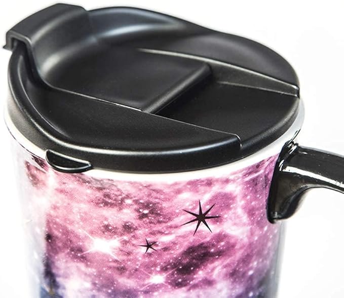 Topadorn Ceramic Travel Mug Coffee Cup 17 OZ., with Sealed Lid and Gift Box, Purple Starry Sky