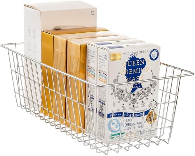 SANNO Freezer Baskets Wire Storage Baskets Bin Organizer Food, Kitchen, Basket Organizers Bins for Home, Bathroom, Closet Organization, White, 8