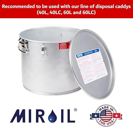 MirOil Silver Pot Filter Bag & Frame Combination Set, Compatible with MirOil 60L and 60LC Oil Filter Pail, Handles Hot & Cold Cooking Oil & Filters Up to 70 Lb. Polishing Oil, B6PS Pot Combo
