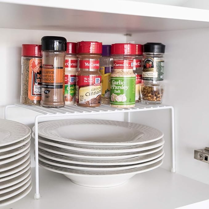 Evelots Kitchen Cabinet Wire Shelf Organizer/Rack - 4 Pack Sturdy Metal Shelf Risers - Double Your Counter Space - Great for Kitchen, Freezer, Pantry and Bathroom - Rustproof - White