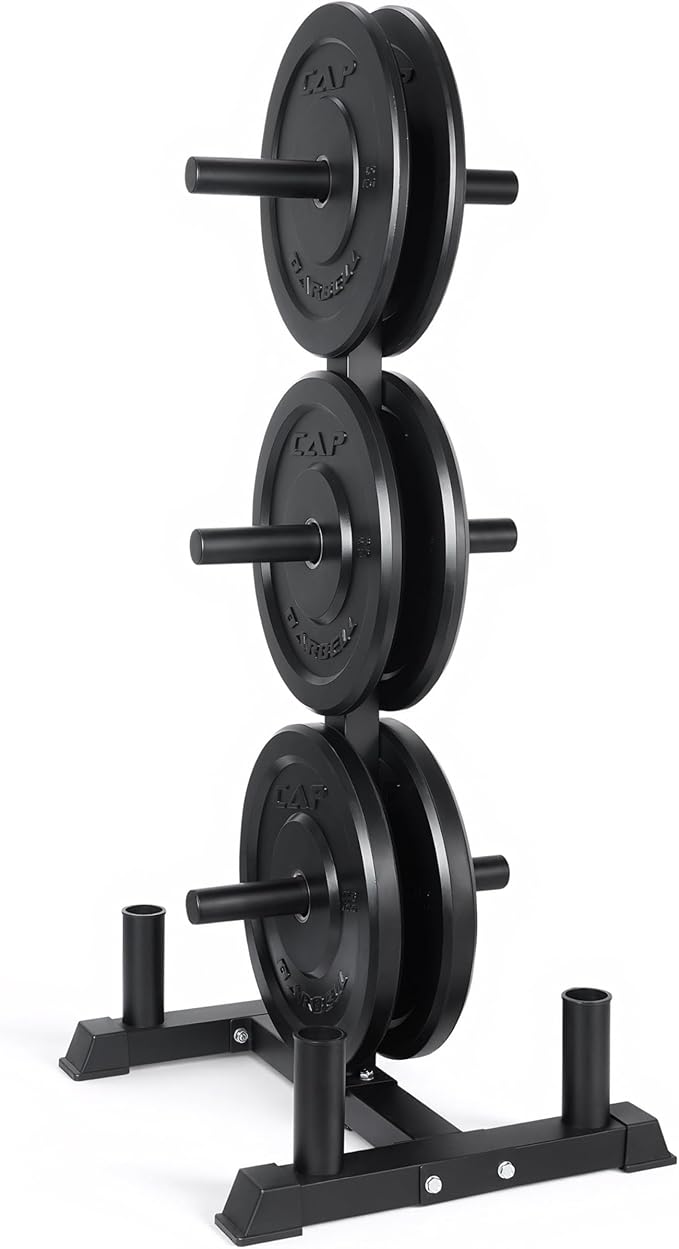 CAP Barbell 2-Inch Olympic Bumper Plate Weight Set with 6 Post Rack | 100-370 lbs | Multiple Options